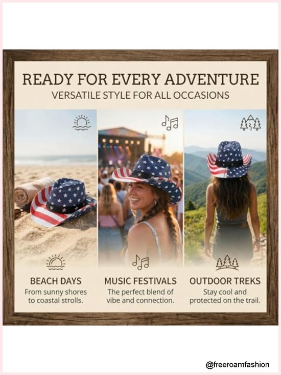 Straw Cowboy Hat with American Flag Pattern, Sun Protection, Breathable main image 6